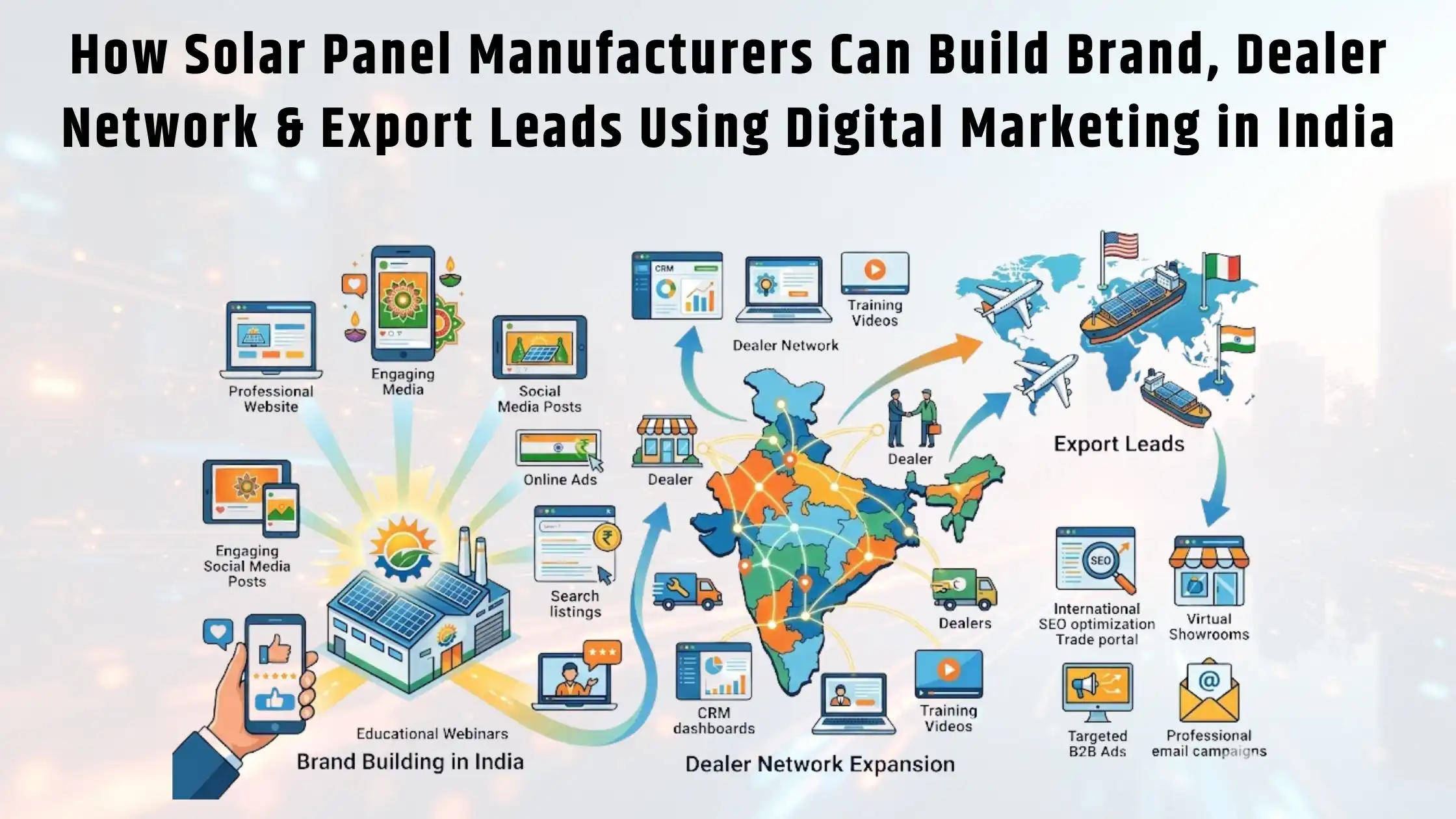 How Solar Panel Manufacturers Can Build Brand, Dealer Network & Export Leads Using Digital Marketing in India
