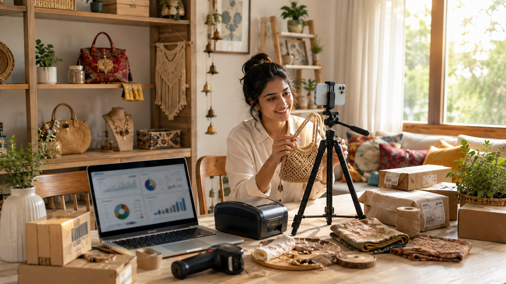 A beginner starting an ecommerce business from home with minimal investment.