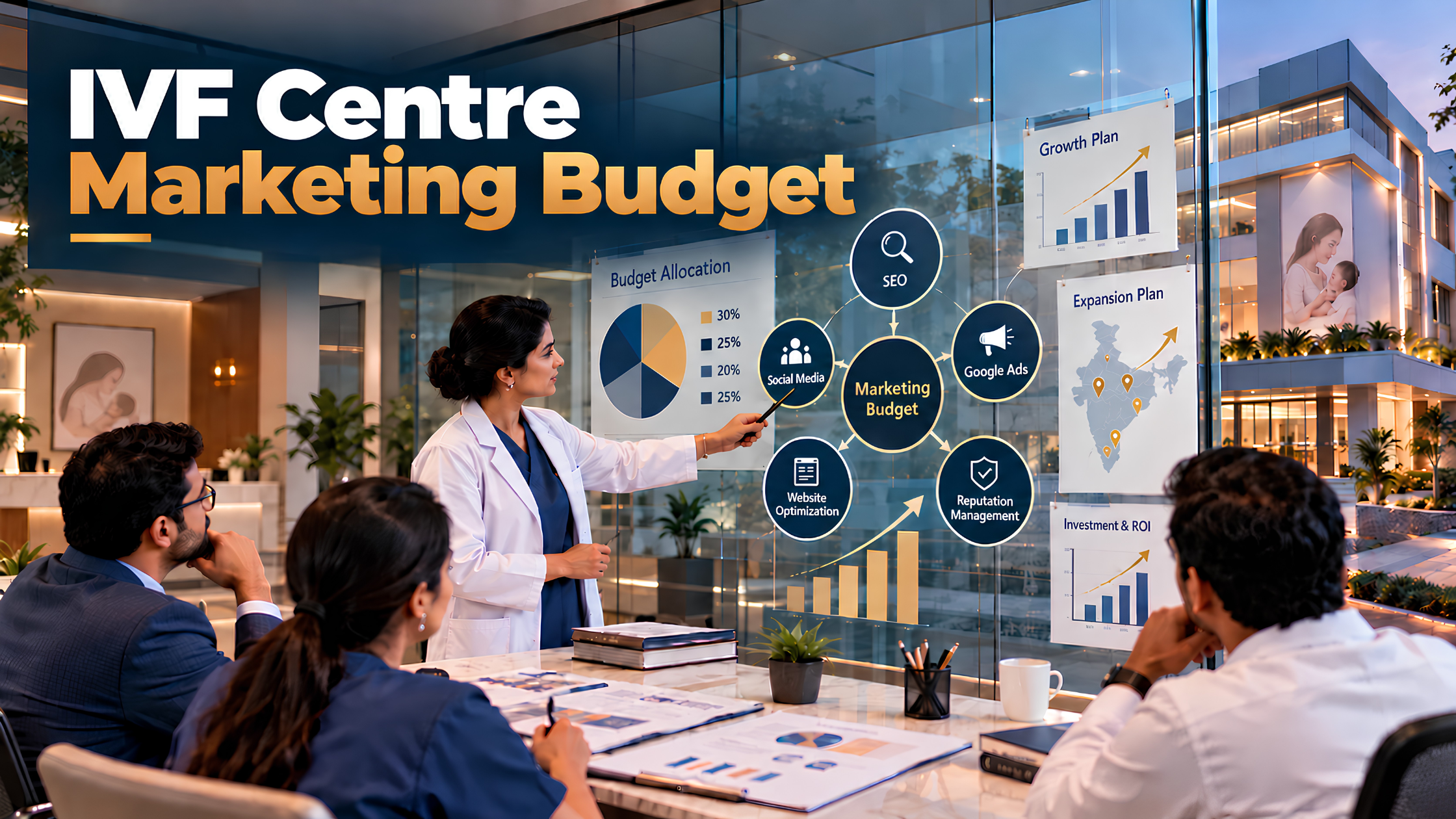IVF Centre Marketing Budget planning with growth strategy, revenue allocation, marketing investment, and clinic expansion roadmap