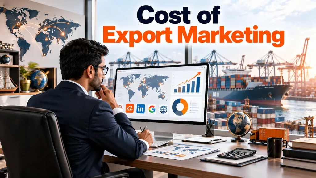 Cost of export marketing for Indian exporters including Alibaba optimization, export SEO, LinkedIn outreach, and global lead generation.