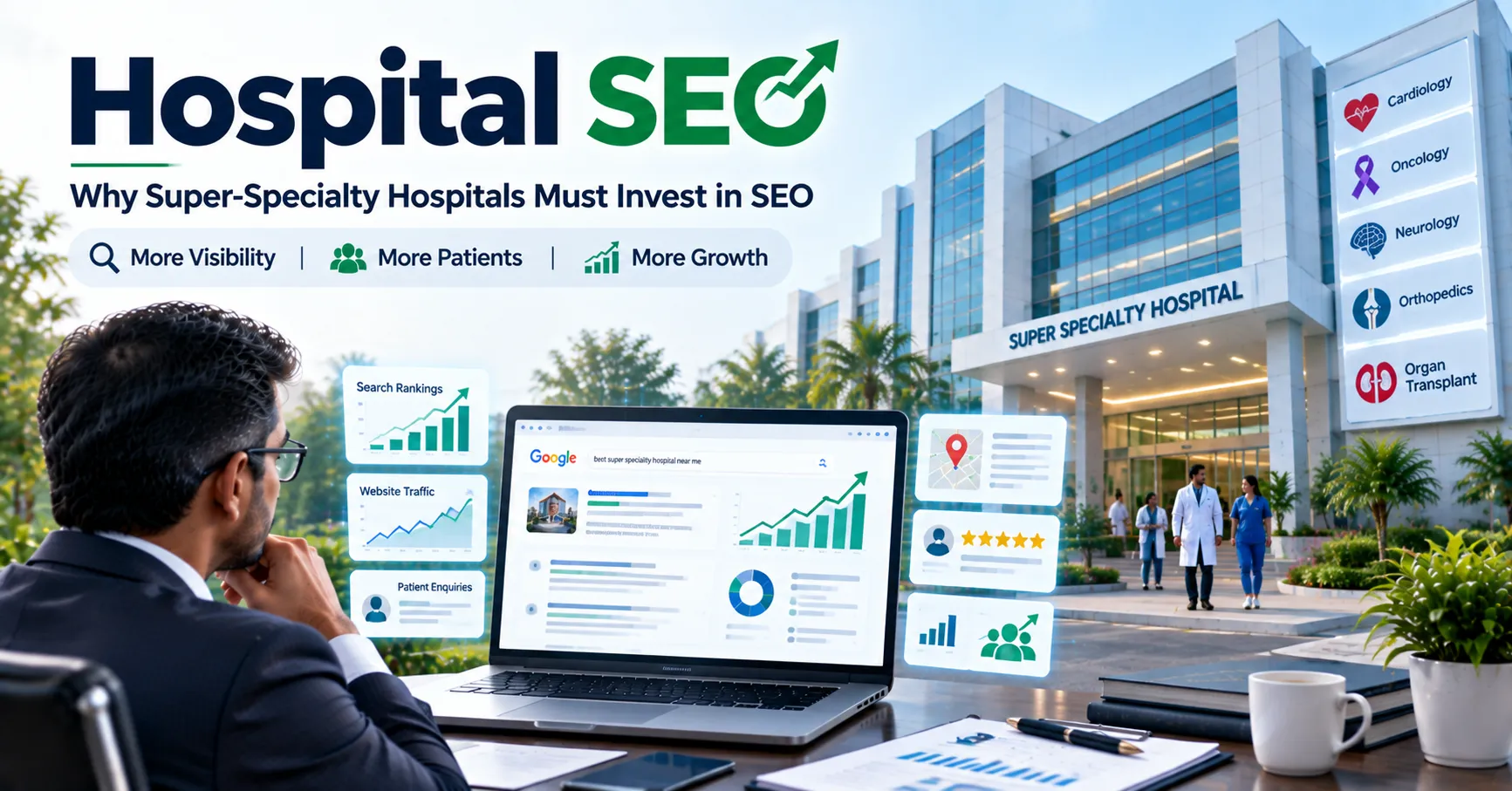 Hospital SEO strategy helping super-specialty hospitals improve Google rankings and attract more patients