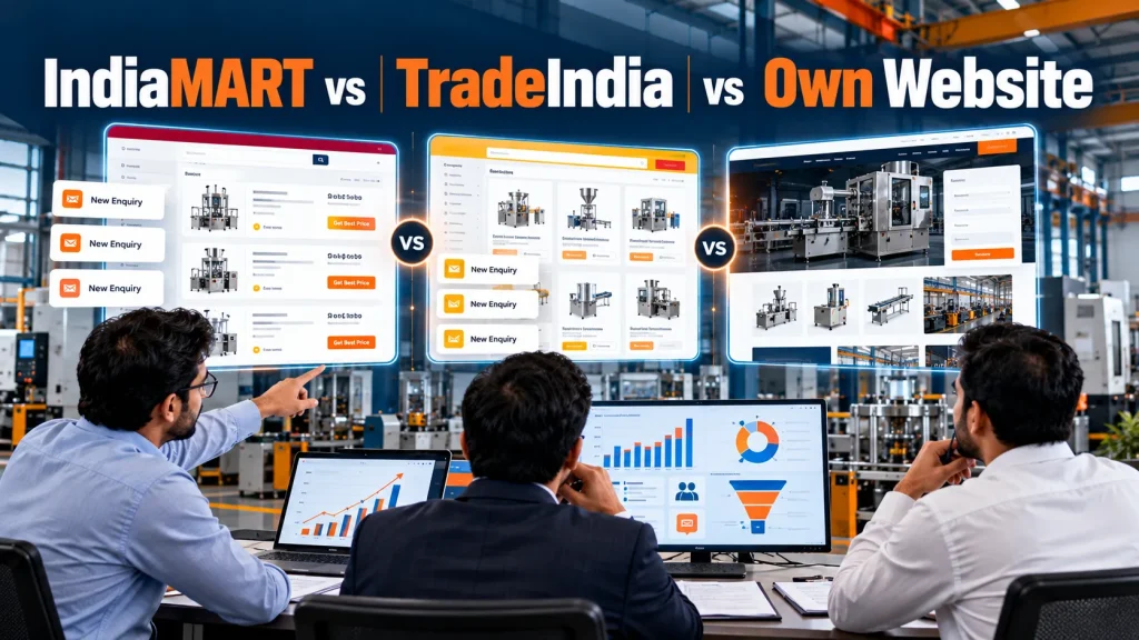IndiaMART vs TradeIndia vs Own Website comparison for B2B lead generation and industrial marketing