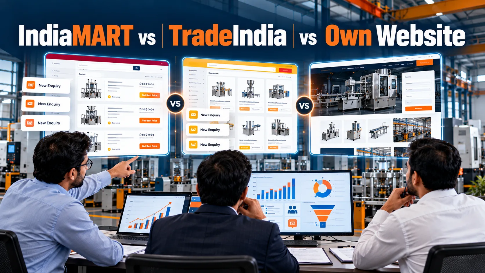IndiaMART vs TradeIndia vs Own Website comparison for B2B lead generation and industrial marketing
