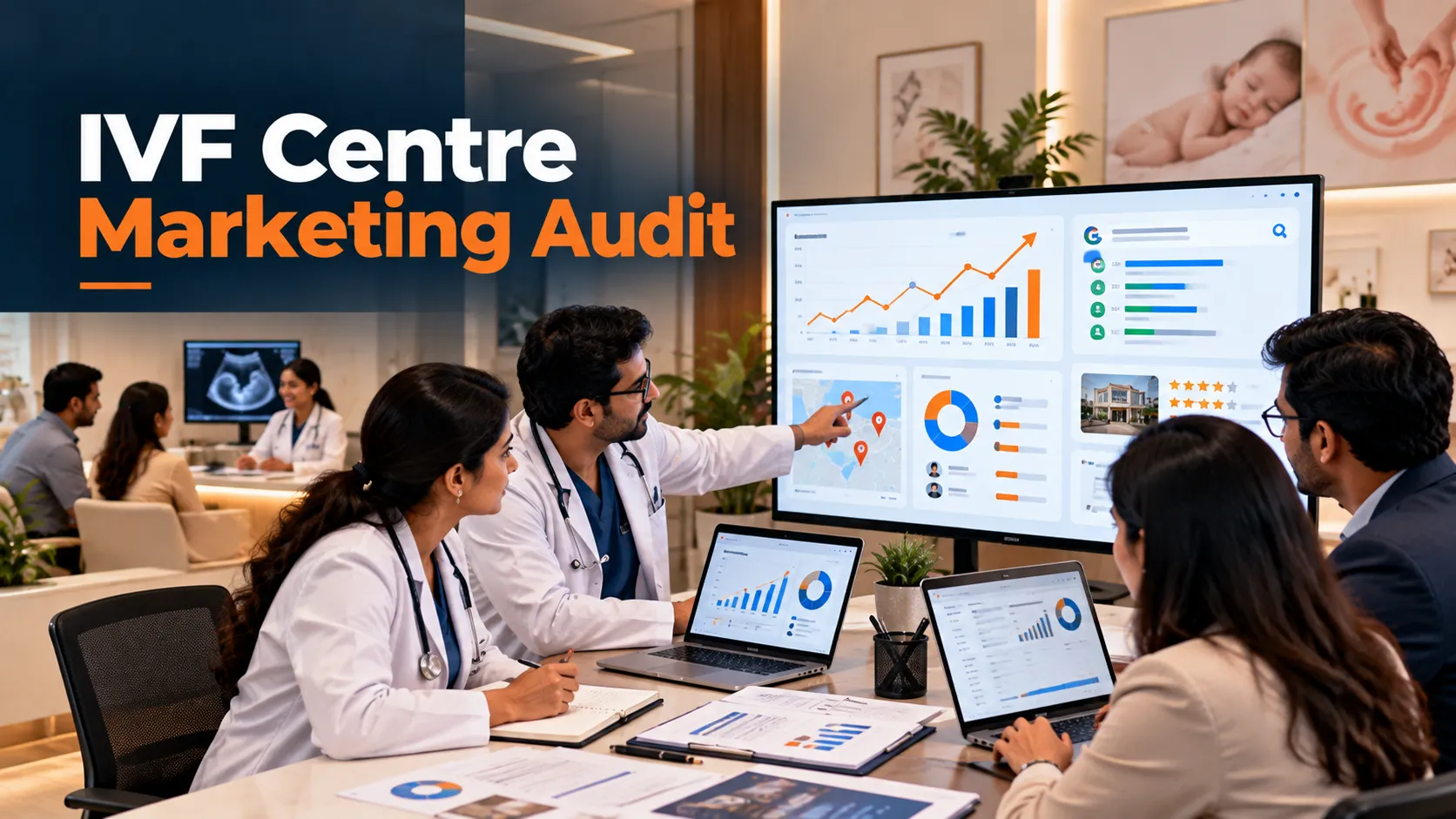IVF centre marketing audit showing SEO analysis, website performance review, lead generation tracking, and fertility clinic marketing metrics