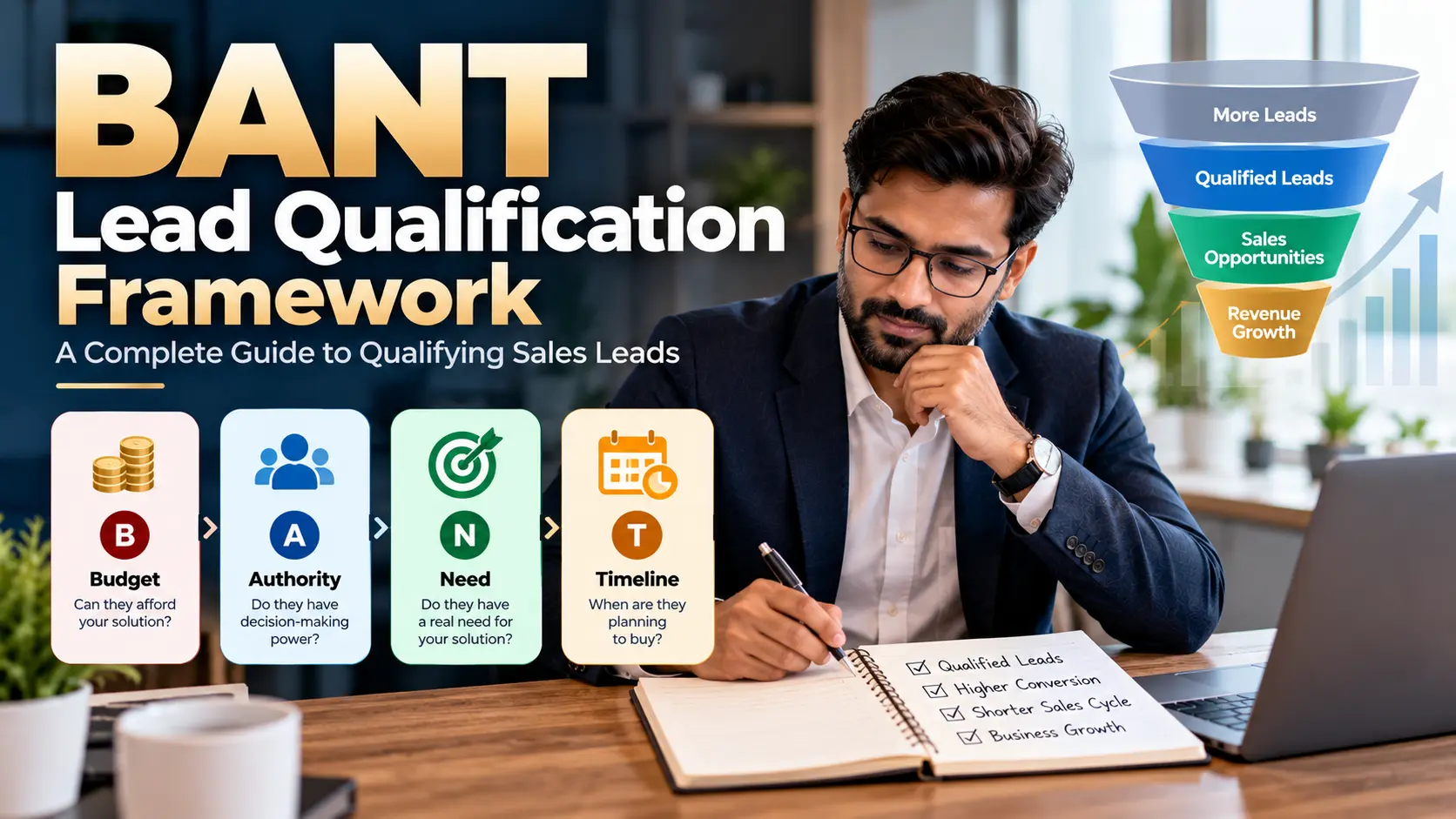BANT Lead Qualification Framework explaining budget, authority, need, and timeline for qualifying sales leads
