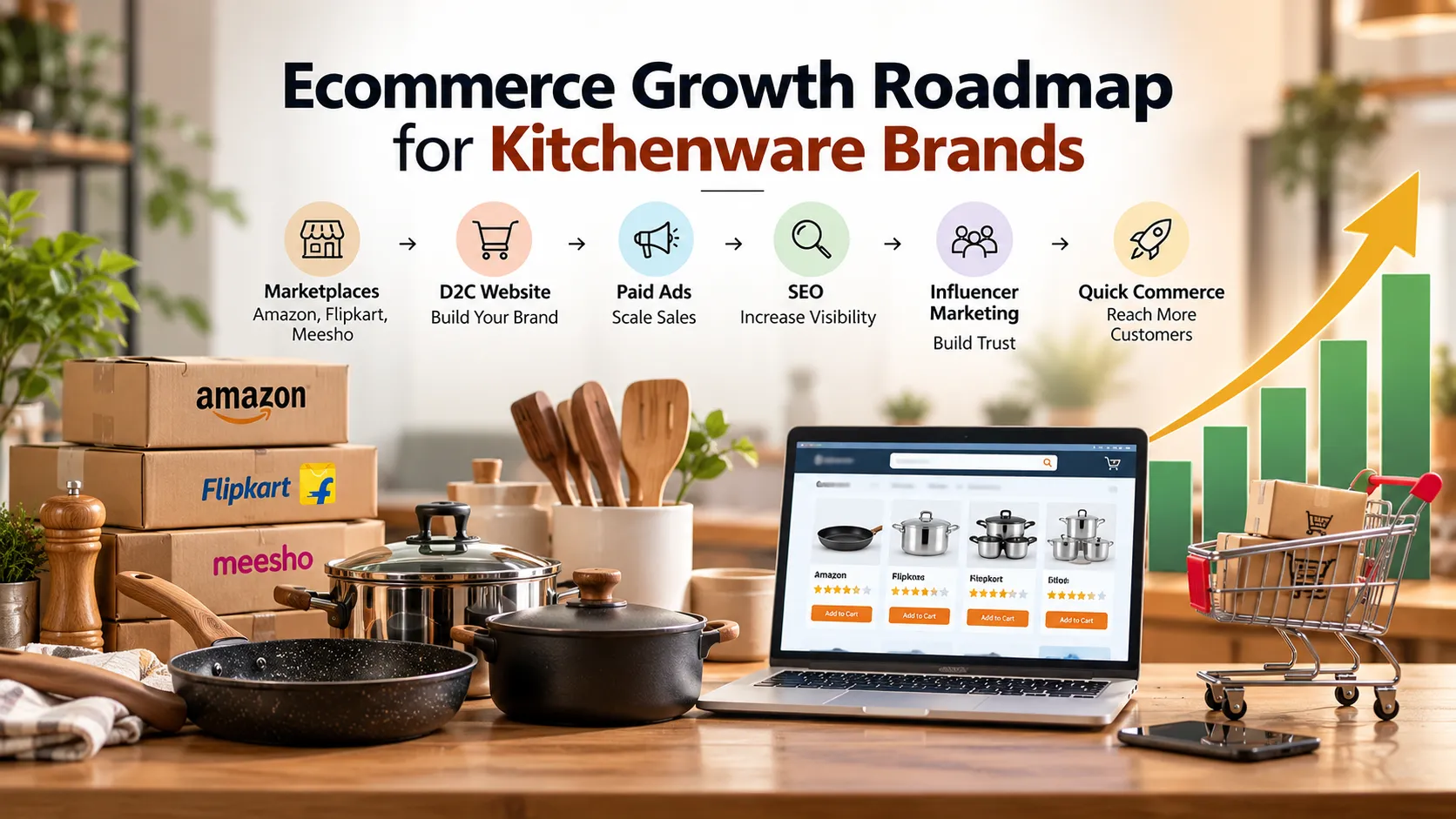 Ecommerce growth roadmap for kitchenware brands showing online marketplaces, cookware products, and digital sales growth